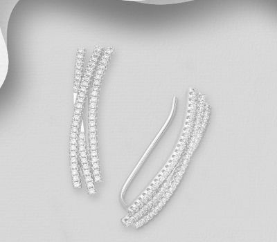 Şəkli böyütmək üçün tiklayın 925 Sterling Silver Ear Pins, Decorated with CZ Simulated Diamonds