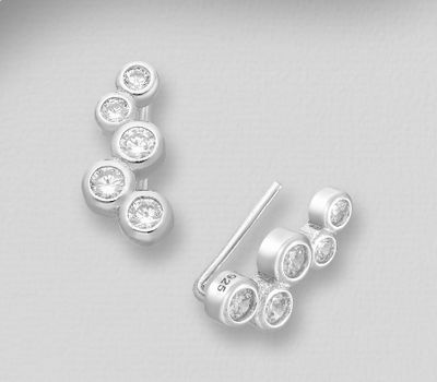 925 Sterling Silver Ear Pins Decorated with CZ Simulated Diamonds