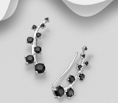 Şəkli böyütmək üçün tiklayın 925 Sterling Silver Ear Pins, Decorated with CZ Simulated Diamonds