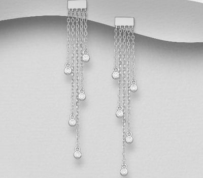 Şəkli böyütmək üçün tiklayın 925 Sterling Silver Push-Back Earrings, Decorated with CZ Simulated Diamonds