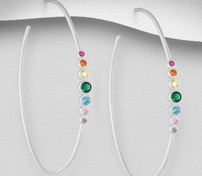 Şəkli böyütmək üçün tiklayın 925 Sterling Silver Circle Push-Back Earrings, Decorated with Colorful CZ Simulated Diamond Colors may Vary.
