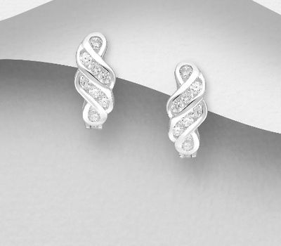 Şəkli böyütmək üçün tiklayın 925 Sterling Silver Omega-Lock Earrings, Decorated with CZ Simulated Diamonds
