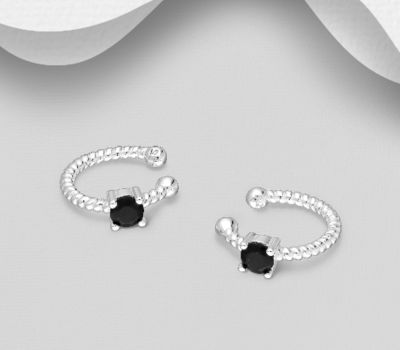 925 Sterling Silver Ear Cuffs, Decorated with CZ Simulated Diamonds