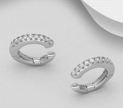 Şəkli böyütmək üçün tiklayın 925 Sterling Silver Ear Cuffs Decorated with CZ Simulated Diamonds