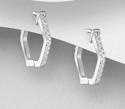 925 Sterling Silver Hoop Earrings, Decorated with CZ Simulated Diamonds