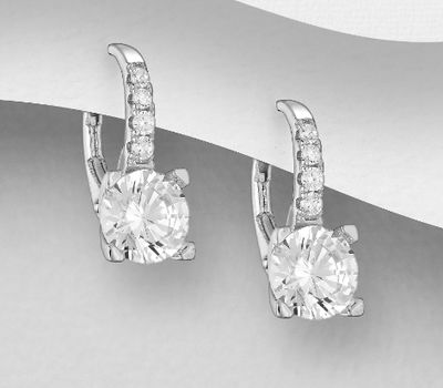 Malın səhifəsinə keç 925 Sterling Silver Lever Back Earrings, Decorated with CZ Simulated Diamonds