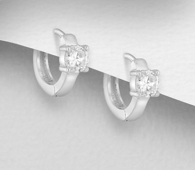 925 Sterling Silver Hoop Earrings, Decorated with CZ Simulated Diamonds