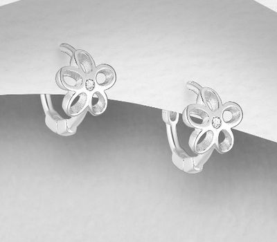 Malın səhifəsinə keç 925 Sterling Silver Flower Hoop Earrings, Decorated with CZ Simulated Diamonds