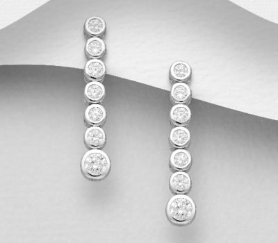 Şəkli böyütmək üçün tiklayın 925 Sterling Silver Push-Back Earrings, Decorated with CZ Simulated Diamonds