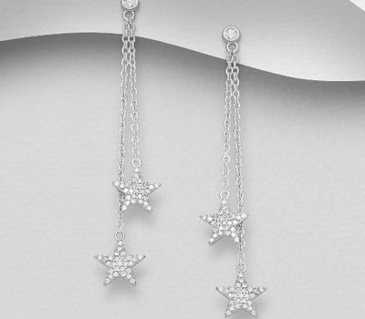 Malın səhifəsinə keç 925 Sterling Silver Star Push-Back Earrings, Decorated with CZ Simulated Diamonds