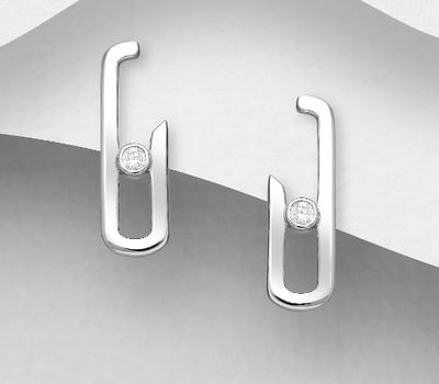 Şəkli böyütmək üçün tiklayın 925 Sterling Silver Push-Back Earrings, Decorated with CZ Simulated Diamonds