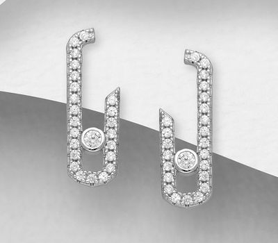 925 Sterling Silver Push-Back Earrings, Decorated with CZ Simulated Diamonds
