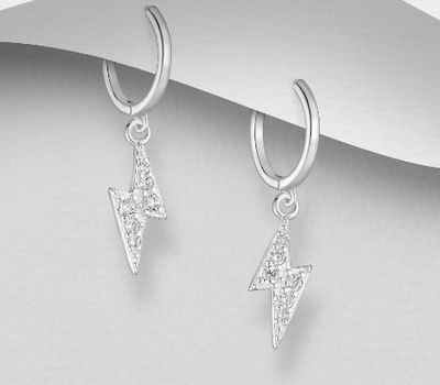 925 Sterling Silver Lightning Push-Back Earrings, Decorated with CZ Simulated Diamonds