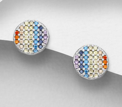 Şəkli böyütmək üçün tiklayın 925 Sterling Silver Circle Push-Back Earrings, Decorated with Gradient Color CZ Simulated Diamonds