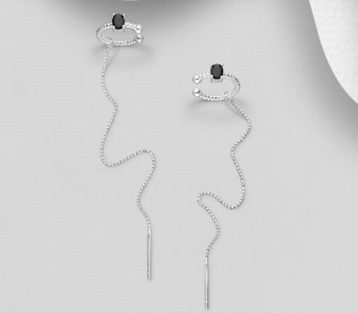 925 Sterling Silver Ear Cuffs & Threader, Decorated with CZ Simulated Diamonds