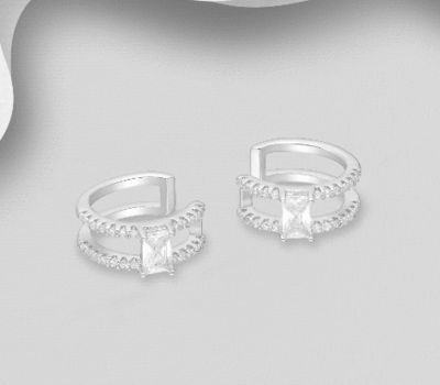 Şəkli böyütmək üçün tiklayın 925 Sterling Silver Layered Ear Cuffs, Decorated with CZ Simulated Diamonds