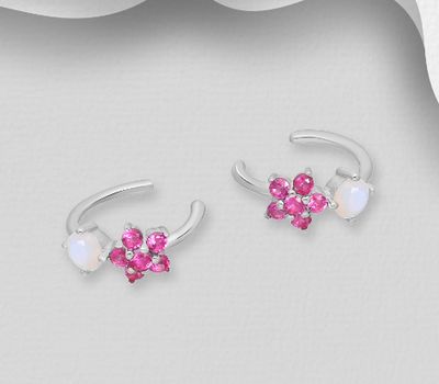 925 Sterling Silver Flower Ear Cuffs, Decorated with Various CZ Simulated Diamonds