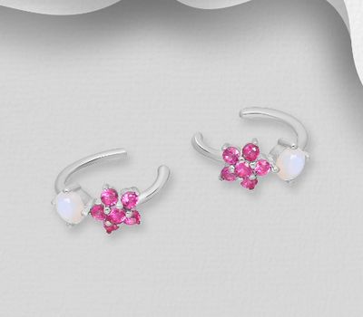 Şəkli böyütmək üçün tiklayın 925 Sterling Silver Flower Ear Cuffs, Decorated with Various CZ Simulated Diamonds