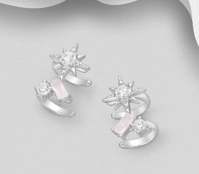 925 Sterling Silver Star Ear Cuffs, Decorated with CZ Simulated Diamonds
