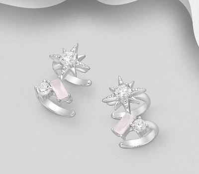 Şəkli böyütmək üçün tiklayın 925 Sterling Silver Star Ear Cuffs, Decorated with CZ Simulated Diamonds