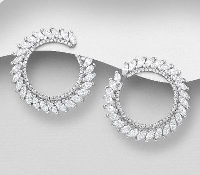 Şəkli böyütmək üçün tiklayın 925 Sterling Silver Circle Push-Back Earrings, Decorated with CZ Simulated Diamonds