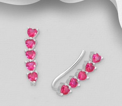 925 Sterling Silver Heart Ear Pins, Decorated with Various Color CZ Simulated Diamonds