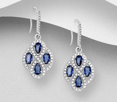 Şəkli böyütmək üçün tiklayın 925 Sterling Silver Hook Earrings, Decorated with CZ Simulated Diamonds
