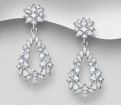 Şəkli böyütmək üçün tiklayın 925 Sterling Silver Push-Back Earrings, Decorated with CZ Simulated Diamonds