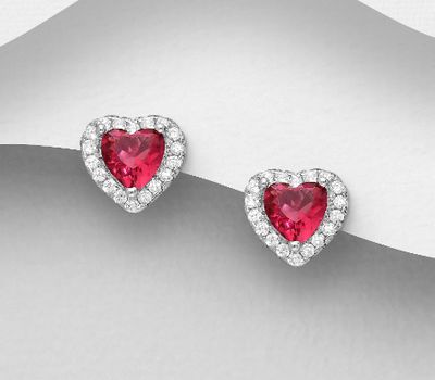 925 Sterling Silver Heart Push-Back Earrings, Decorated with CZ Simulated Diamonds