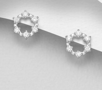 925 Sterling Silver Push-Back Circle Earrings Decorated with CZ Simulated Diamonds