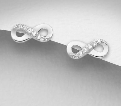 Şəkli böyütmək üçün tiklayın 925 Sterling Silver Infinity Push-Back Earrings Decorated with CZ Simulated Diamonds