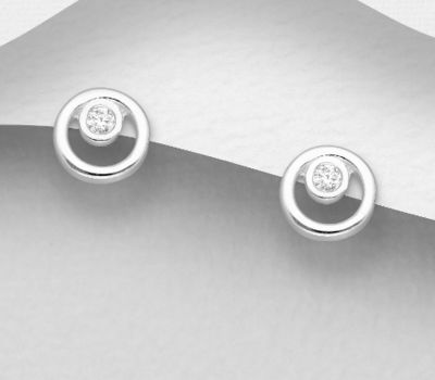 Şəkli böyütmək üçün tiklayın 925 Sterling Silver Push-Back Earrings Decorated with CZ Simulated Diamonds