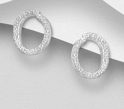 925 Sterling Silver Circle Push-Back Earrings, Decorated with CZ Simulated Diamonds