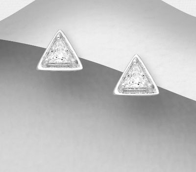 925 Sterling Silver Triangle Push-Back Earrings, Decorated with CZ Simulated Diamonds