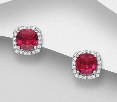 Şəkli böyütmək üçün tiklayın 925 Sterling Silver Square Push-Back Earrings, Decorated with CZ Simulated Diamonds