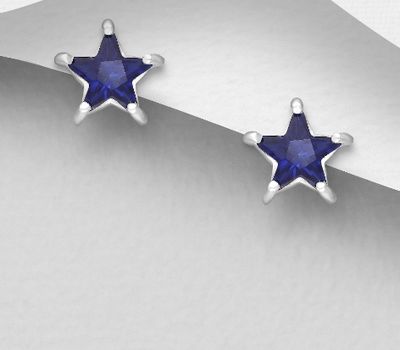 Şəkli böyütmək üçün tiklayın 925 Sterling Silver Star Push-Back Earrings, Decorated with Various Color CZ Simulated Diamonds