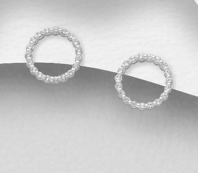 925 Sterling Silver Circle Push-Back Earrings, Decorated with CZ Simulated Diamonds