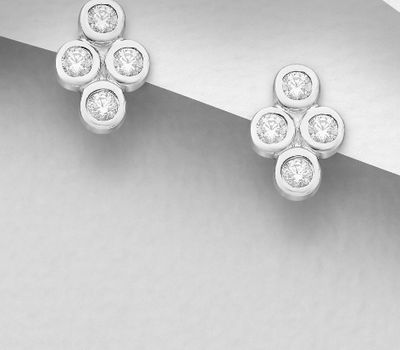 925 Sterling Silver Push-Back Earrings Decorated With CZ Simulated Diamonds