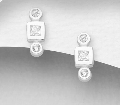 Şəkli böyütmək üçün tiklayın 925 Sterling Silver Push-Back Earrings Decorated With CZ Simulated Diamonds