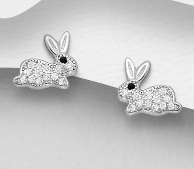 25 Sterling Silver Rabbit Push-Back Earrings Decorated with CZ Simulated Diamonds