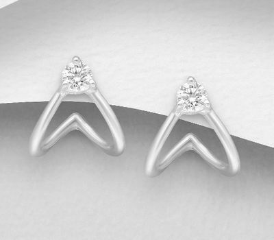925 Sterling Silver Push-Back Chevron Earrings Decorated with CZ Simulated Diamonds