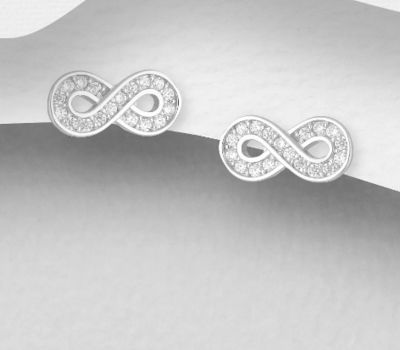 925 Sterling Silver Infinity Push-Back Earrings, Decorated with CZ Simulated Diamonds