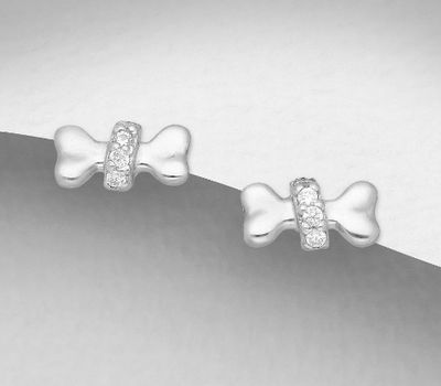 925 Sterling Silver Bone Push-Back Earrings Decorated with CZ Simulated Diamonds