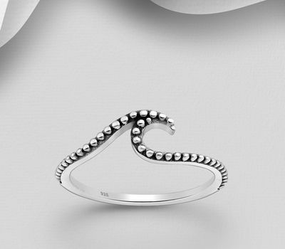 925 Sterling Silver Oxidized Wave Ball Ring
