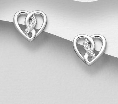 925 Sterling Silver Infinity Heart Push-Back Earrings, Decorated with CZ Simulated Diamonds