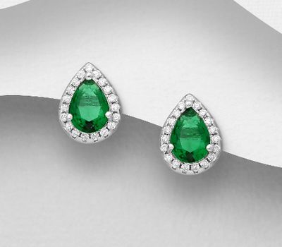 Şəkli böyütmək üçün tiklayın 925 Sterling Silver Droplet Push-Back Earrings, Decorated with CZ Simulated Diamonds