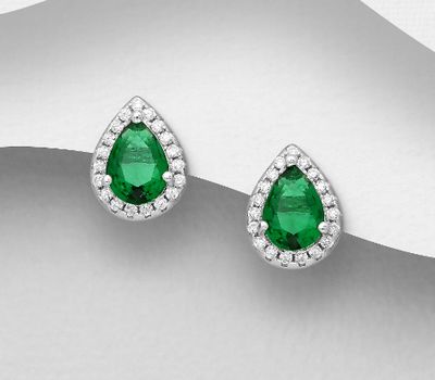 925 Sterling Silver Droplet Push-Back Earrings, Decorated with CZ Simulated Diamonds