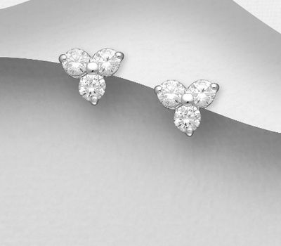Şəkli böyütmək üçün tiklayın 925 Sterling Silver Push-Back Earrings, Decorated with CZ Simulated Diamonds