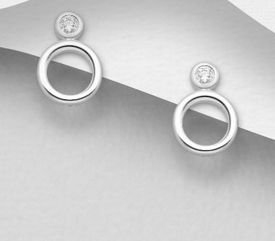 Şəkli böyütmək üçün tiklayın 925 Sterling Silver Push-Back Earrings Decorated with CZ Simulated Diamonds