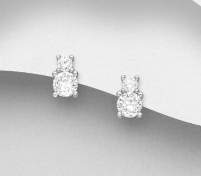 Şəkli böyütmək üçün tiklayın 925 Sterling Silver Push-Back Earrings, Decorated with CZ Simulated Diamonds
